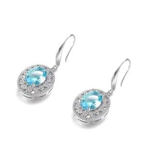 💠NWT- Light Blue Topaz & Diamond Zircon Dangle Earrings set in Silver Overlay💠